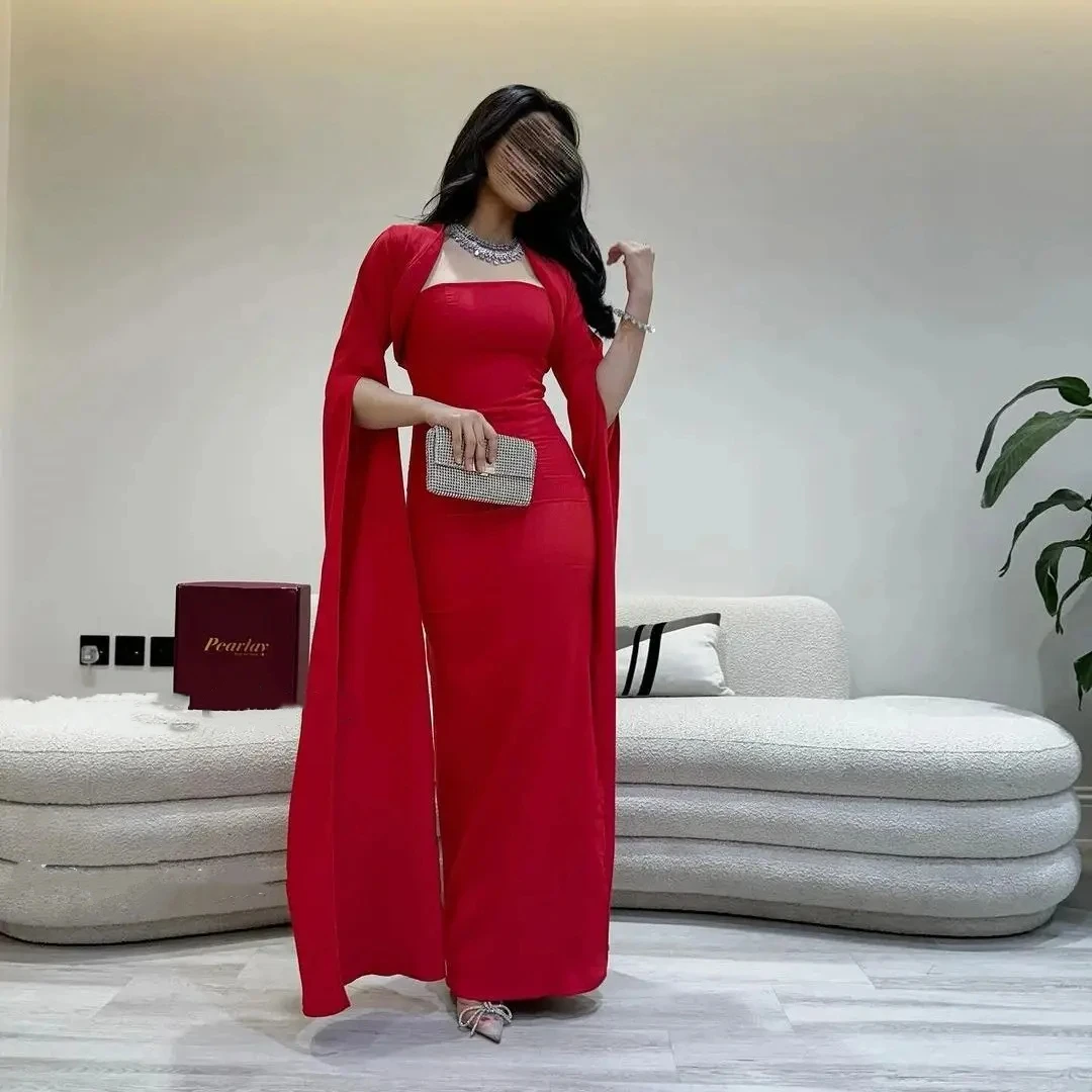 

Красное платье с квадратным вырезом для выпускного вечера с длинным рукавом и юбкой-годе в пол вечернее платье для свадебной вечеринки Вечерние наряды Саудовская Аравия 2024