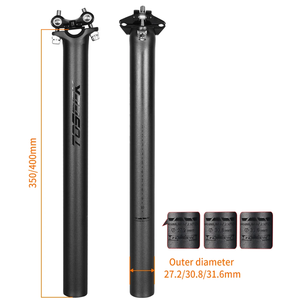 TOSEEK ZF-One 카본 시트포스트 27.2/30.8/31.6mm 매트 블랙 MTB/도로 자전거 시트 포스트 길이 280mm 시트 튜브 자전거 부품