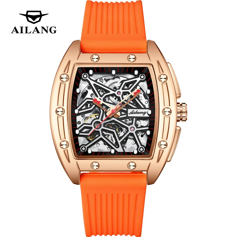 AILANG Brandneue Herrenuhr mit hohler mechanischer Uhr, modisches Lederarmband, wasserdicht, Skelett-Automatikuhr, Herren-Sportuhr_voghion.com