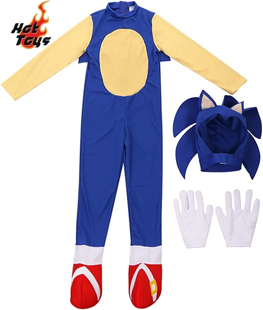 Hot Toys Kid Anime Game Sonic Superhero Cosplay Costume Children's Hedgehog Zentai Halloween Party Performance Bodysuit