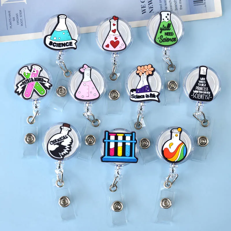 Retractable Badge Reel Badge Holder ID Card Holder Lanyard Science Art Test Tube DNA Microscope Chemical Silicone 1 PCS