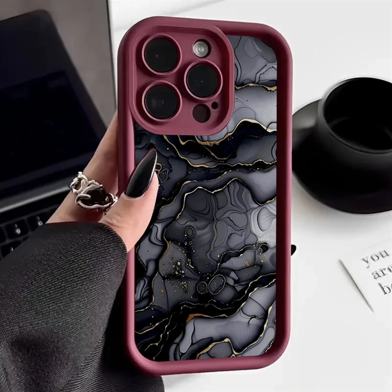 Elegant Wine Red Textured Marble Silicone Phone Case - Shockproof Soft Cover