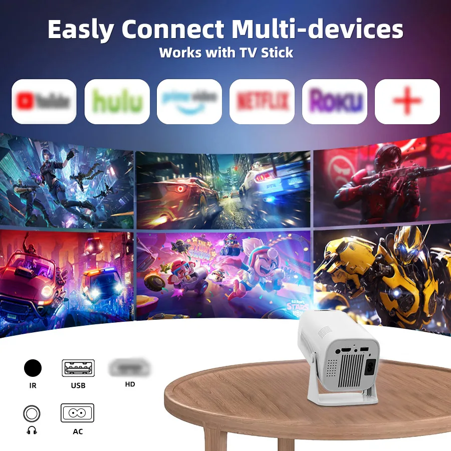 New 5G Portable Home Projector, Supports 1080P, Immersive Home Theater, Suitable for Home/Outdoor/Office, Compatible with U