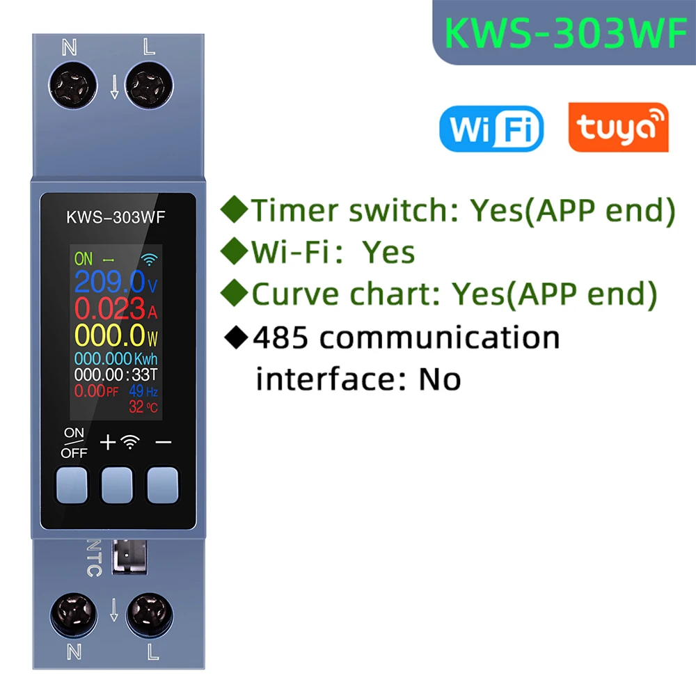 8 in1 Energy Meter KWS-303 AC Meter Color Screen Voltage Current Power Meter Smart Timer Switch Two-phase Din Rail Metering