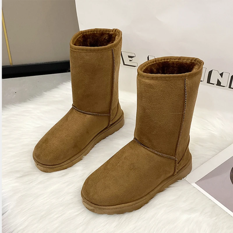 New Casual and Comfortable Winter Round-toe Thick-soled Solid Color Velvet Warm and Fashionable Mid-calf Snow Boots
