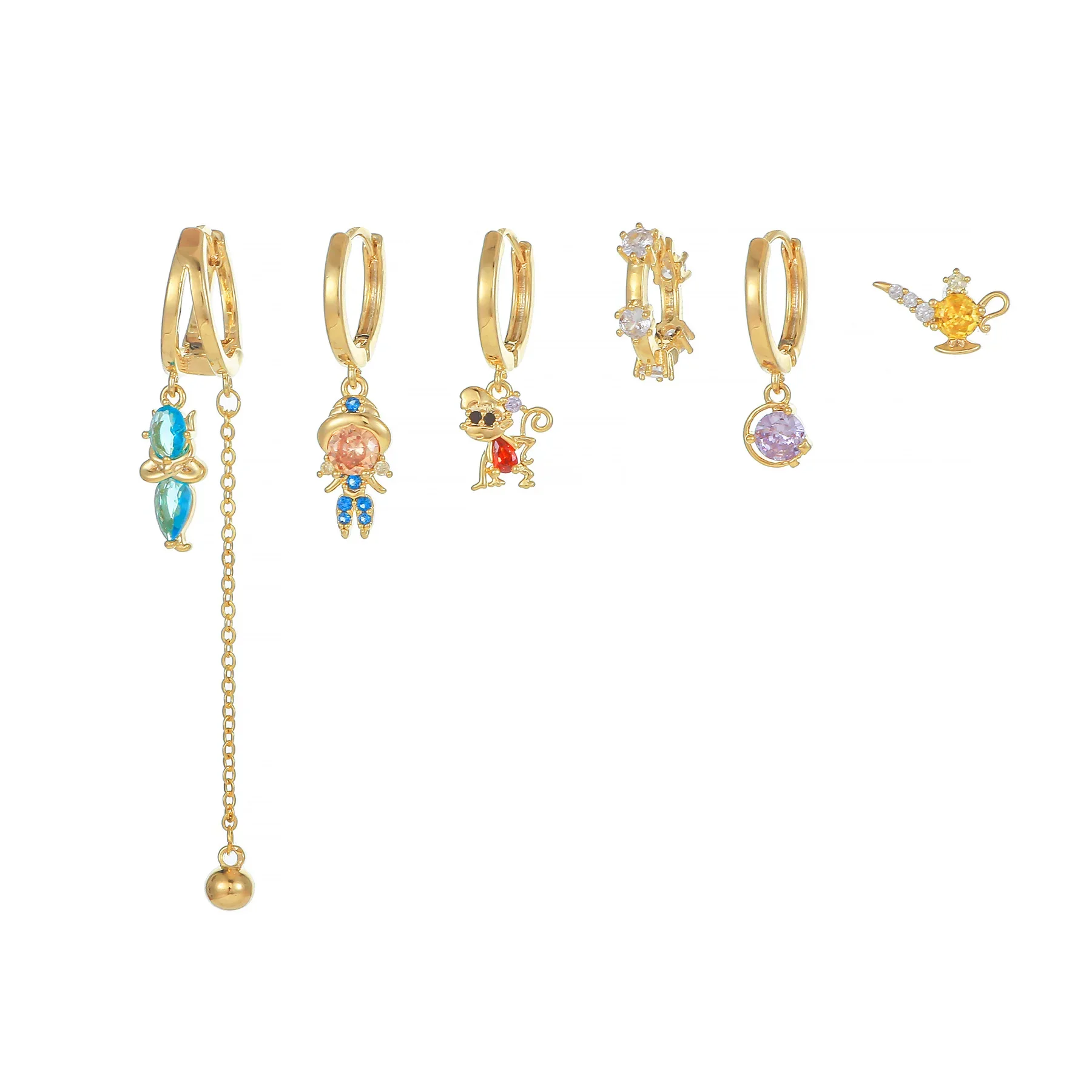 6pcs Cute Zircon Cartoon Fairy Tales Drop Dangle Earrings Set For Women Fashion Jewelry Gift 5