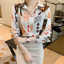 

Spring Fashion Printing Shirt Ladies Elegant Lapel Collar Long-sleeved Top Blusas Mujer De Moda Verano Elegantes Dropshipping