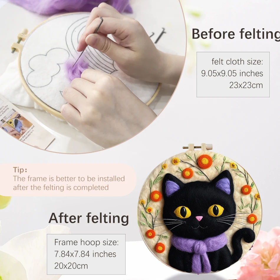 GATYZTORY Needle Felting Painting With Frame Kit For Beginner Cat Animal Handmade Home Decor For Adults Adult DIY Handicraft