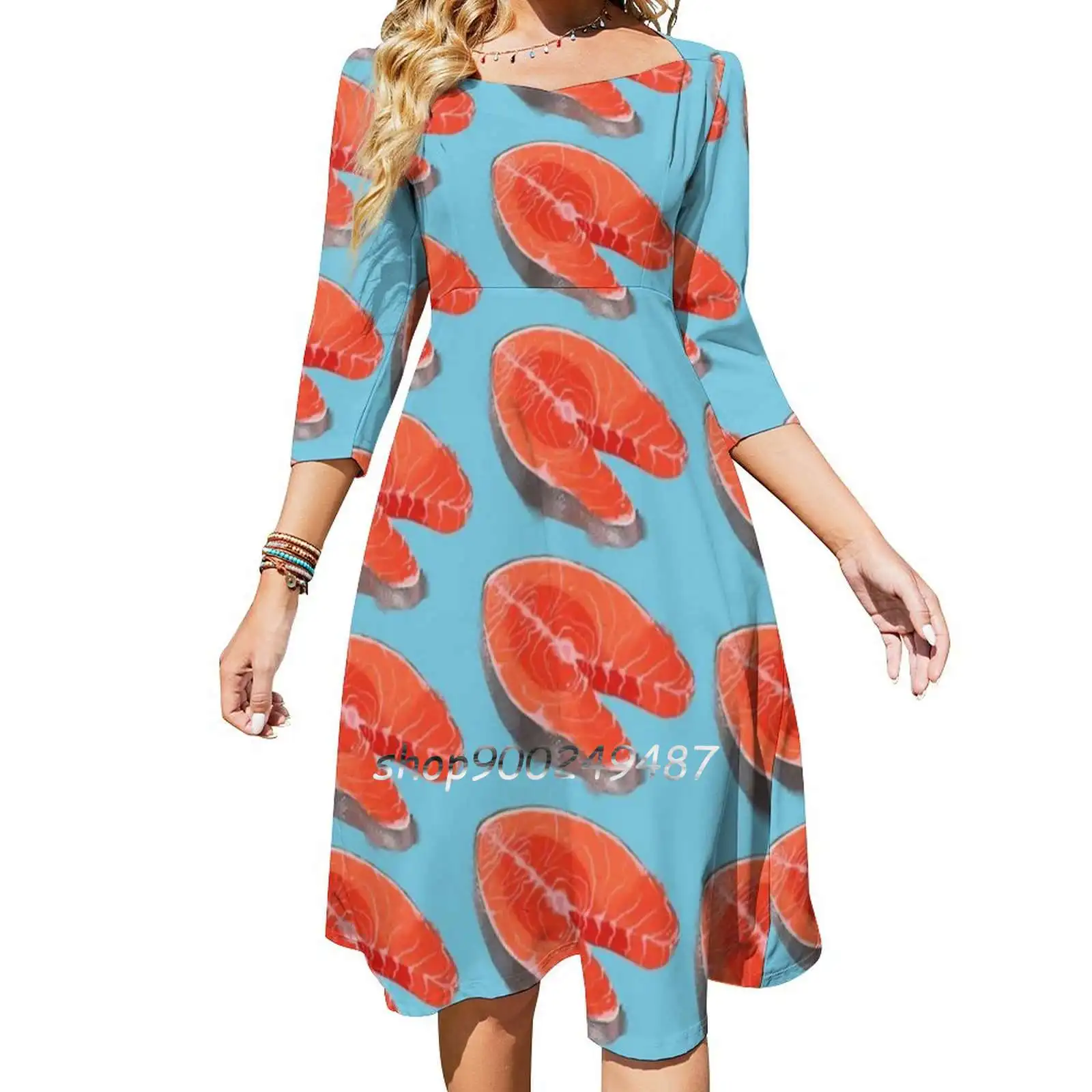 

Fish Steak Evening Party Dresses Midi Sexy Dress Female Sweet One Piece Dress Korean Fish Fish Steak Food Meat Raw Raw Fish