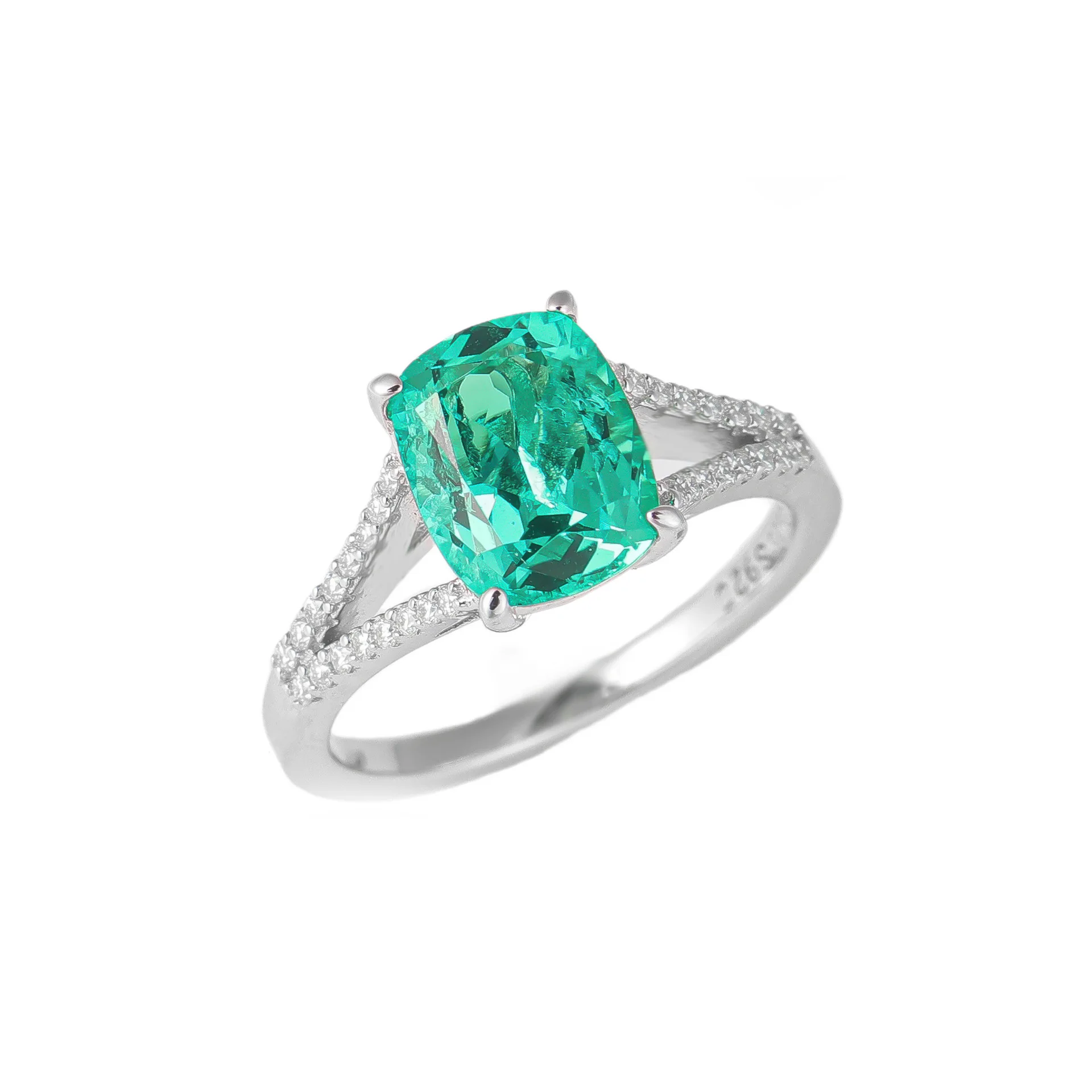 

Women S925 Silver Lab Grown Gems Ring Moissanite Emerald unique design Girls' Jewelry Rings for Evening party