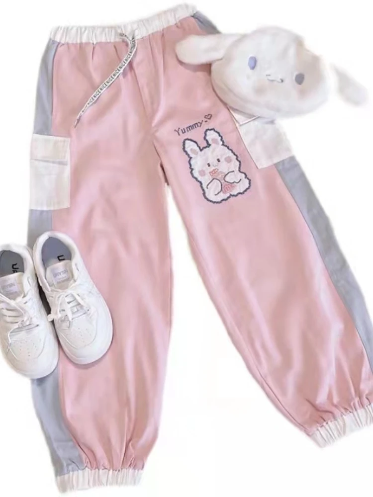 Rabbit Kawaii Y2K Pants Korean Style Cotton Trousers Women Embroidery High Waist Casual Girls Pink Shorts
