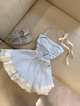 Harajuku Sweet Sleeveless Y2k Mini Dress Japanese Style Elegant Plaid Dress Casual Korean Fashion Short Party Dress Woman Chic 1