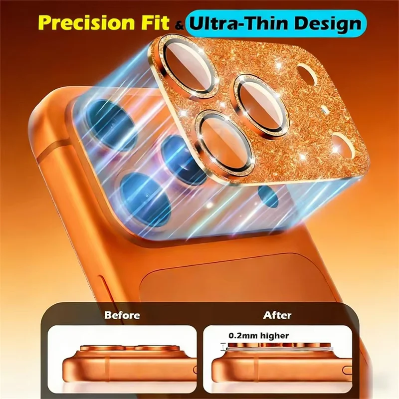 Sparkling Diamond Metal Camera Lens Protector with Full Coverage Glass