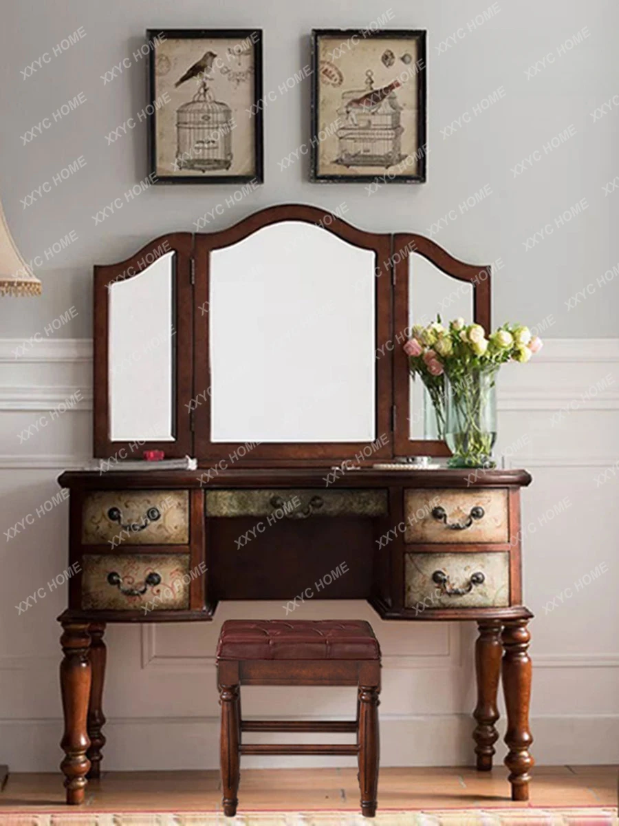 

Dresser Solid Wood Bedroom Makeup Table Master Bedroom Studio Folding Mirror