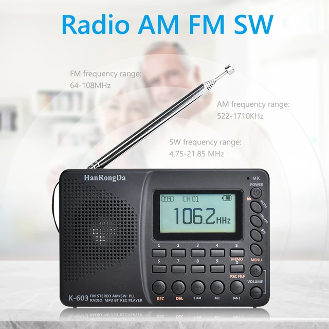 New HRD-603 Portable Radio AM/FM/SW/BT/TF Pocket Radio USB MP3 Digital  Recorder Support TF Card Bluetooth Speaker Music Player - AliExpress