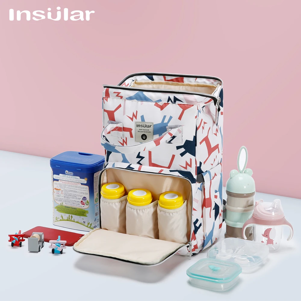 Insular 기저귀 가방, 배낭 정리함 가방, 돌봄용 대용량 유모차 여행 가방