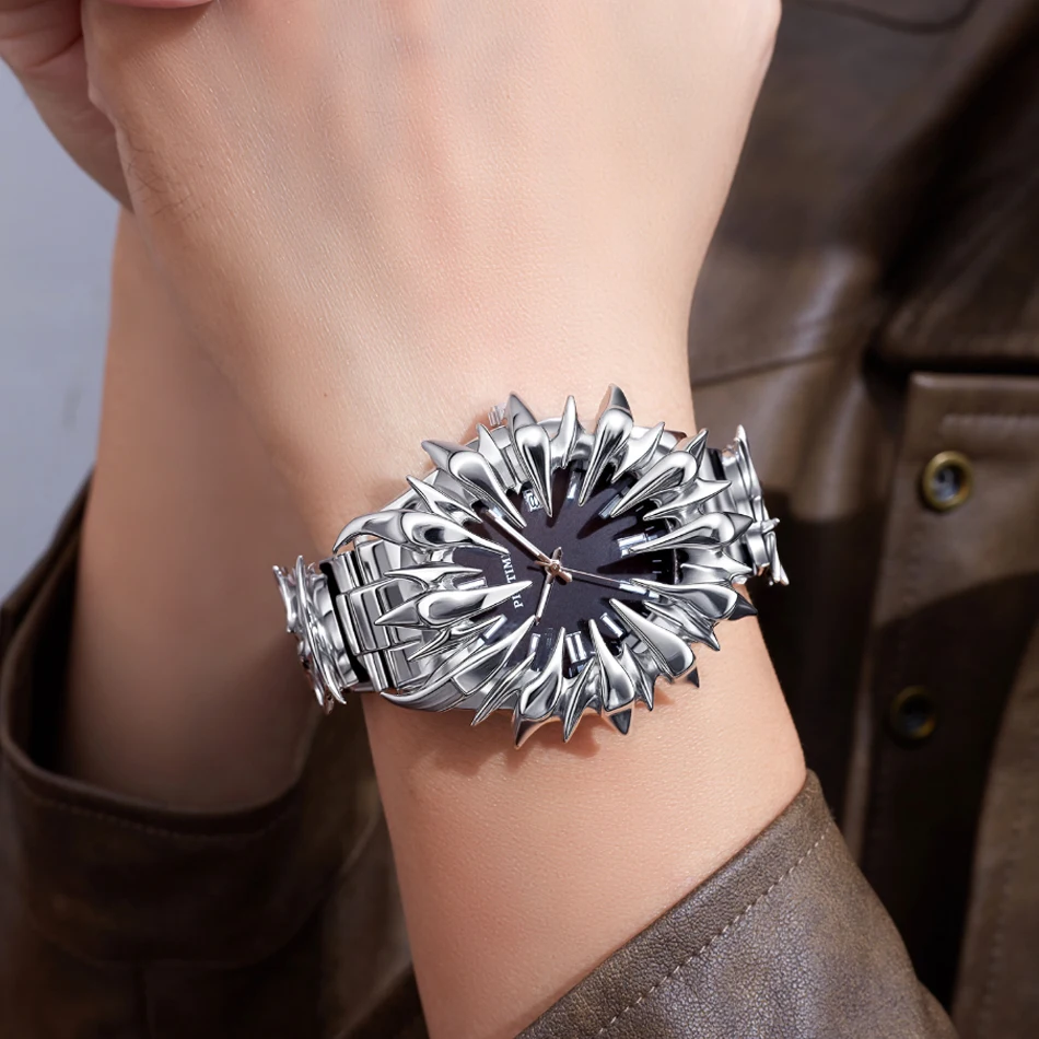 Special Shaped Lightning Dragon Scale Spike Soldering Watch Design Heavy Industry Trend Y2k Watches Quirky Quartz Wristwatches, Alina Gadgets