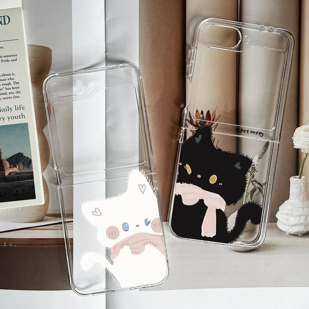Custodia per telefono con simpatico gatto cartoon per Samsung Galaxy Z Flip 8 6 7 ZFlip 5, cover antiurto per Samsung Z Flip4 Z Flip3. - immagine 2