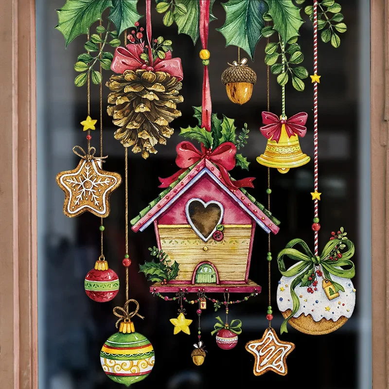 Christmas Glass Stickers Wooden House Winsow Wall Decor Stickers christmas stickers wall sticker