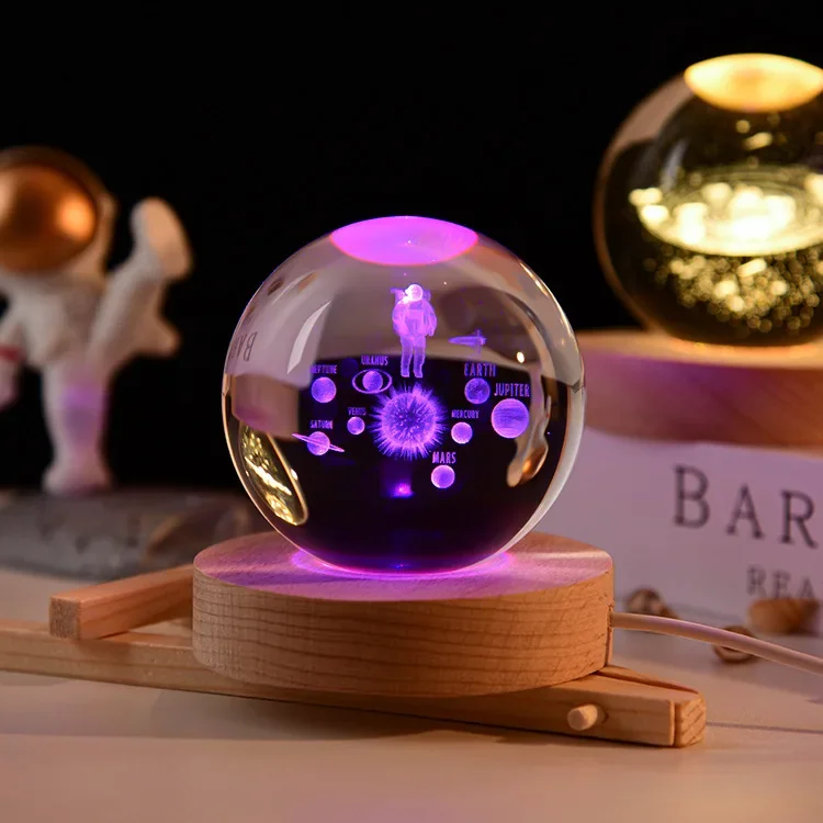Crystal Ball Ornament 3D Crystal ball Crystal Planet Laser Engraved Solar System Globe Astronomy Gift Birthday Gift Glass Sphere Home Decoration