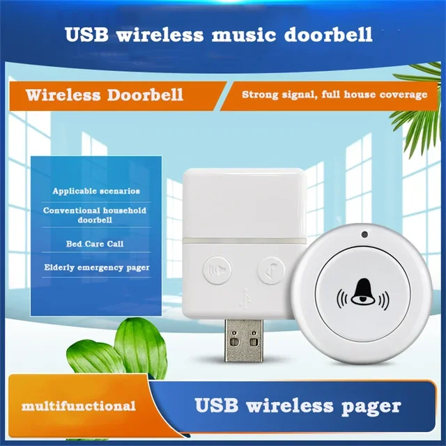 150M Wireless Doorbell Music Waterproof Remote Controller USB Smart Door Bell Receiver Single Button Remote Control 1