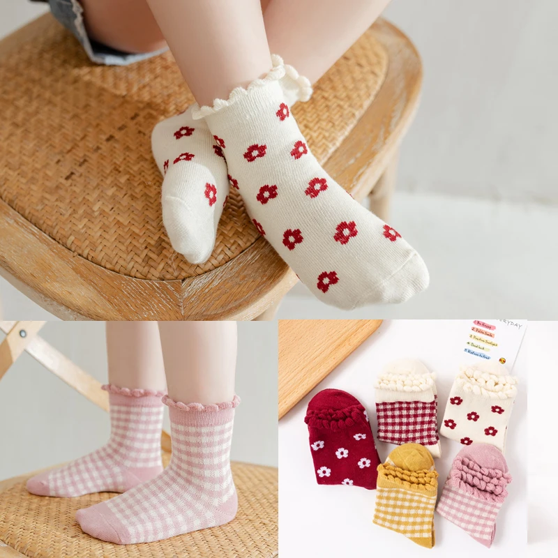 5 Pairs / Lot Kids Socks Spring Summer Autumn And Winter Breathable Mesh Girls Socks 1-7Year Children Socks children s socks spring and autumn student cotton socks children s white breathable autumn and winter medium tube socks