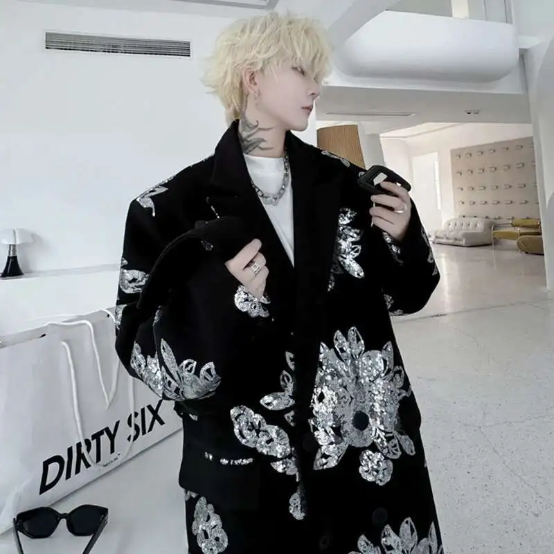 LUZHEN Autumn Winter High-end Long Woolen Coat Personalized Embroidery Pattern Trendy Streetwear Men Trench Coat LZ6940