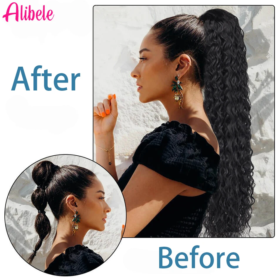 Alibele 모골리안 아프로 킨키 곱슬 드로스트링 포니테일 인모 익스텐션, 4B, 4C 킨키 곱슬 포니테일 익스텐션