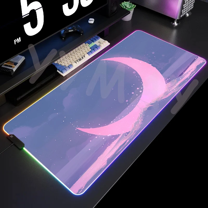 thumbnail image 1 of Alfombrilla de ratón RGB grande con paisaje lunar, alfombrilla de ratón LED para juegos, alfombrillas para jugador, alfombrillas de escritorio para PC, alfombrillas para teclado RGB XXL 35,4x15,7 pulg, 1 of 5