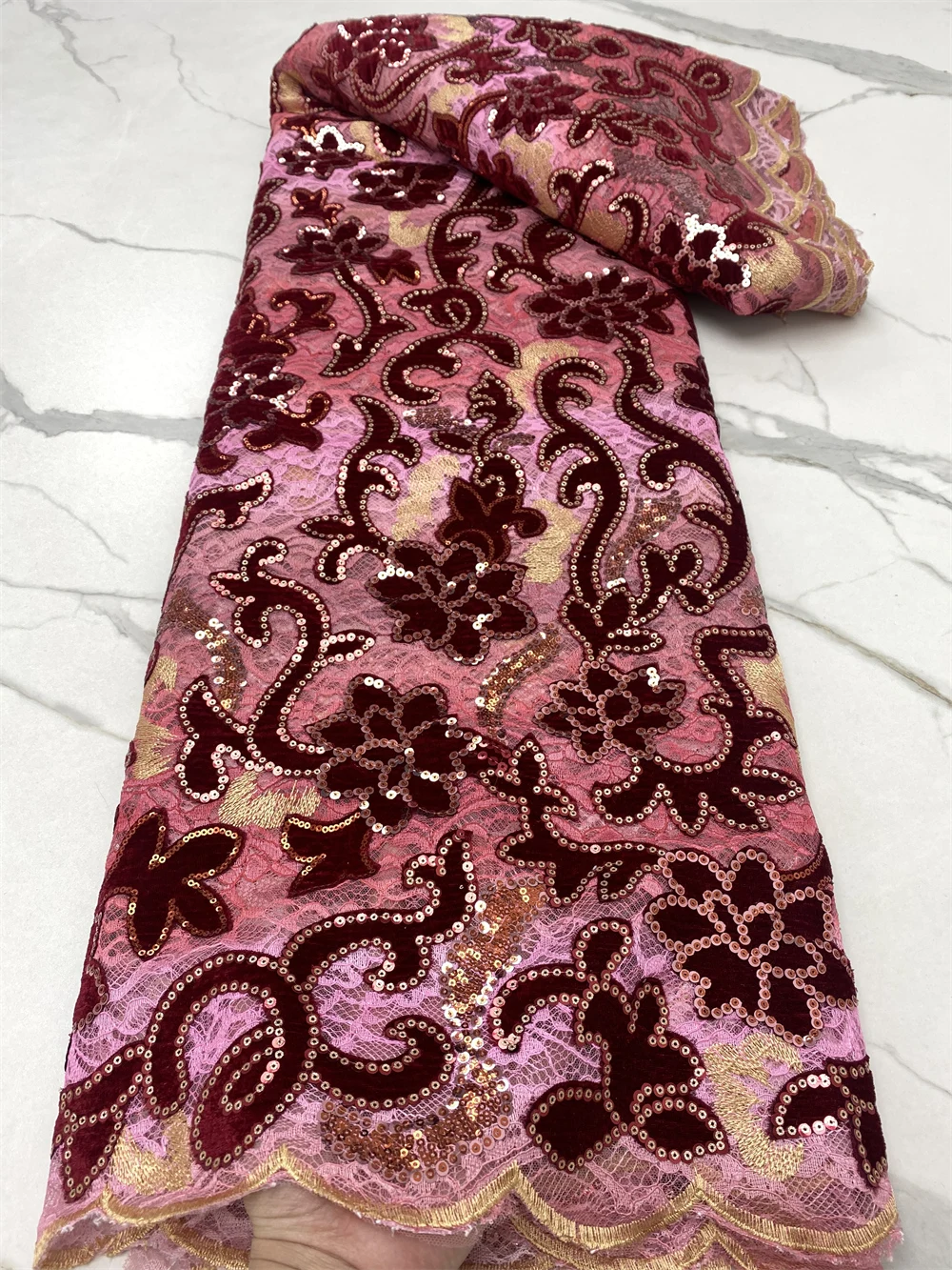 

African Velvet Lace Fabric With Sequins 2022 High Quality Embroidery Nigerian Lace Fabric French Fabric 5yards For Wedding 4738B