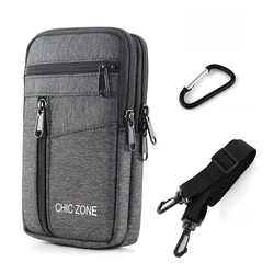 HAISSKY Men's Hook & Loop Belt Holster Phone Pouch with Zipper Bags and Crossbody Lanyard (Grey)