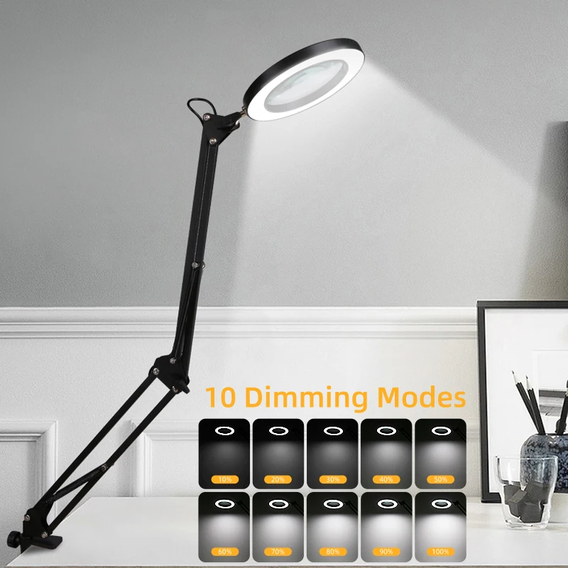 Magnifier LED Desk Lamps Dimmable Beauty LED Table Lamp Eye-Care Skincare Reading Light USB Book Night Lighting for Work Repair