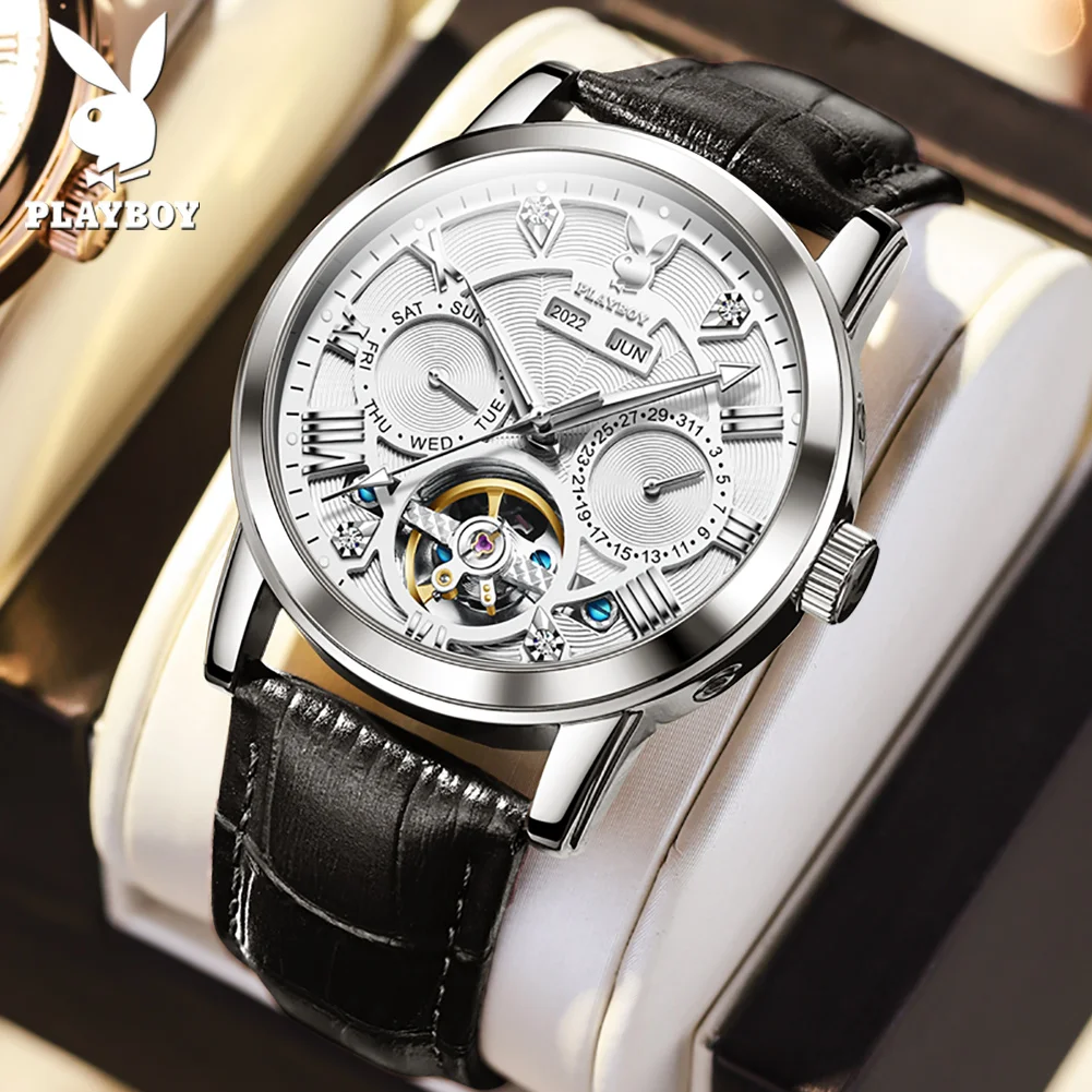 PLAYBOY Mens Watches Automatic Mechanical Watch Tourbillon Sport Clock ...