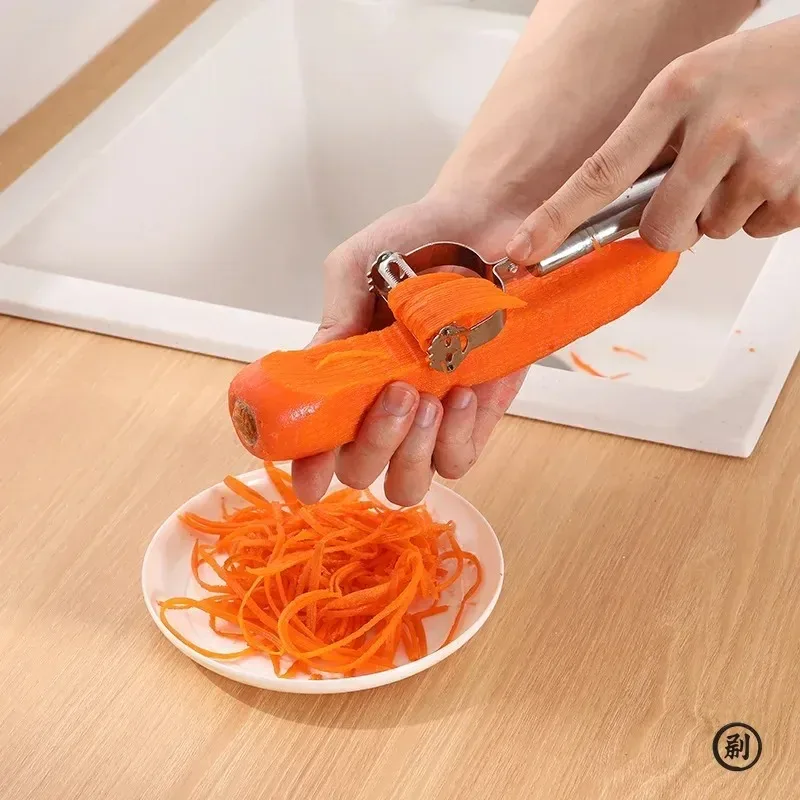 3-in-1 Stainless Steel Vegetable Slicer - Julienne Peeler & Grater for Potato, Carrot, Cucumber, Rust-Proof & Easy to Clean
