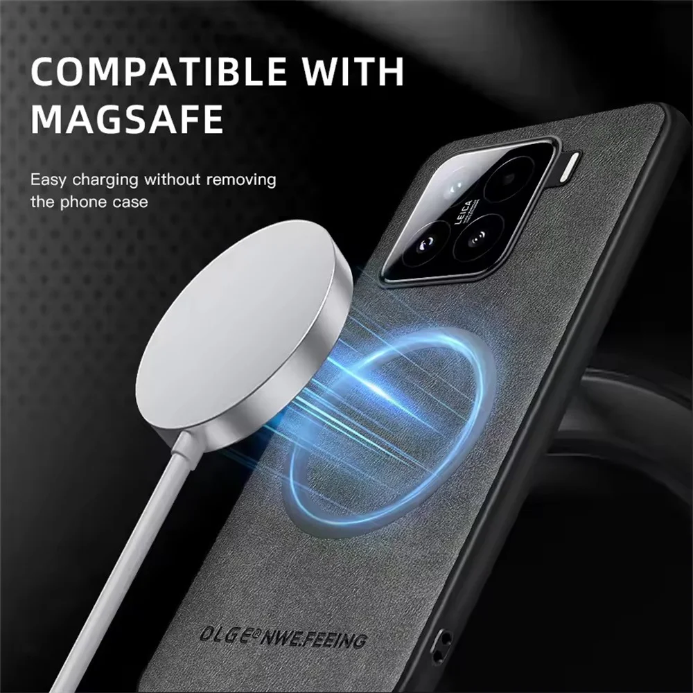 Magnetic Leather Protective Case with Magsafe Wireless Charging Compatibility