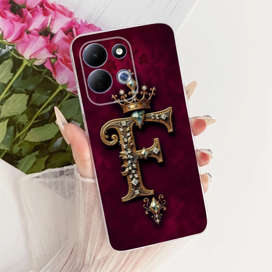 Fashion Initial Letters Crown Soft Silicone Clear Phone Case, 6.9