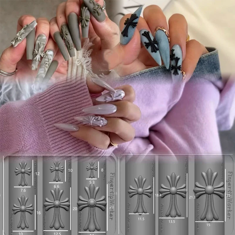 새로운 네일 아트 몰드 3D 실리콘 크로스 릴리프 조각 DIY 디자인 템플릿 스텐실 재사용 가능한 네일 부품 장식 매니큐어 도구