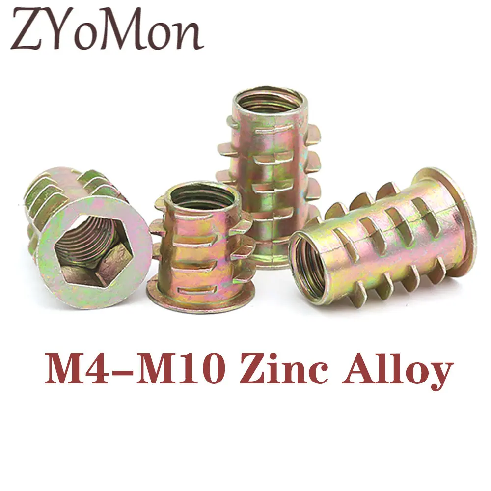 

10-60pcs/lot Zinc Alloy Thread For Wood Insert Nut Flanged Hex Drive Head Furniture Nuts M4 M5 M6 M8