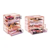 Makeup Storage Organizer Bundle Acrylic 6 Drawer Tower & 4 Drawer Wide Cosmetic Jewlery Storage Pink Durable Design Easy Access 1