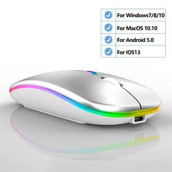 Enhanced Wireless Bluetooth RGB Backlit Ergonomic Rechargeable Gaming Mouse (BT2.4G Silvery)