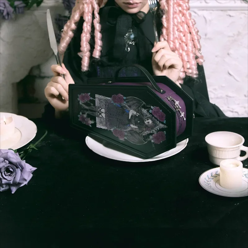 New Ita Lolita Bag Mochila Personality Coffin Mochilas Mujer Halloween Dark Print Backpack 3 Usage Ways Zipper Women Bags 4