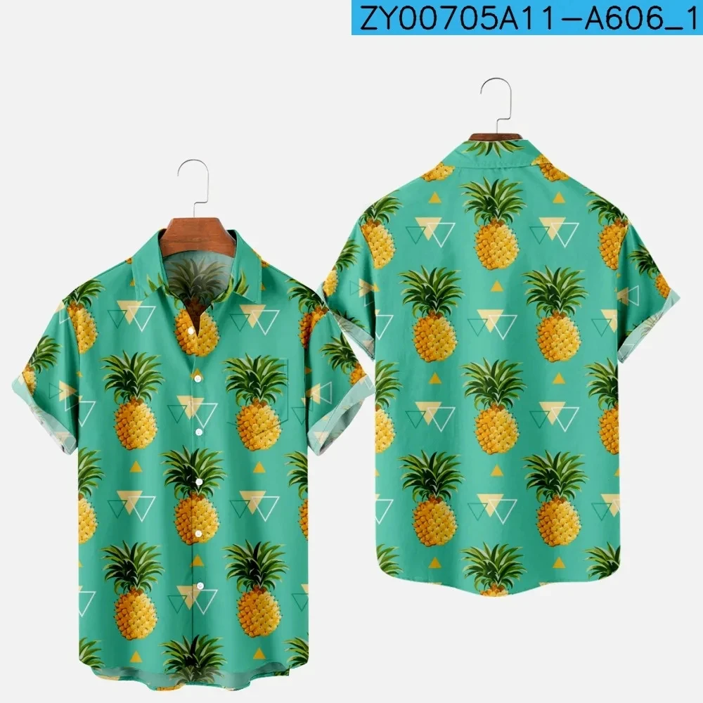 Blouses 3D Print Fruit Pineapple Shirt Man Casual Fashion Short Sleeves Shirts Button Lapel Streetwear Oversized Beach Clothes 3