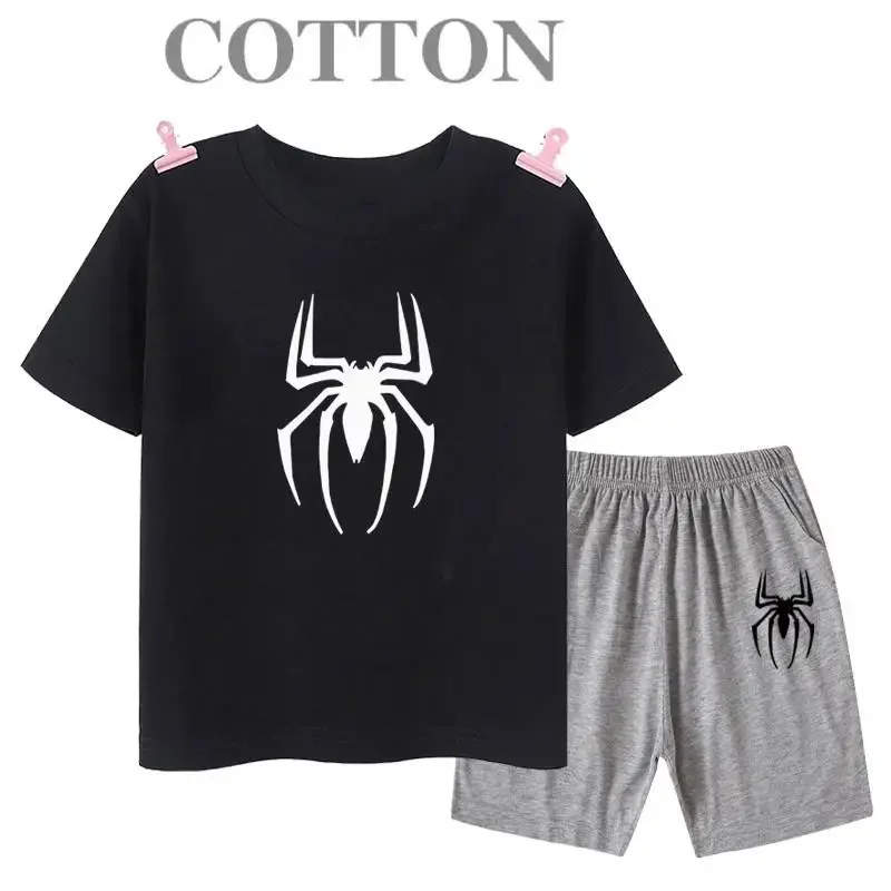 thumbnail image 1 of Conjunto de camiseta y pantalones cortos de algodón para niños de Marvel Spider Man de verano, ropa de dibujos animados para niños, conjunto de dos piezas de manga corta, conjunto para niñas y niños, 1 of 5
