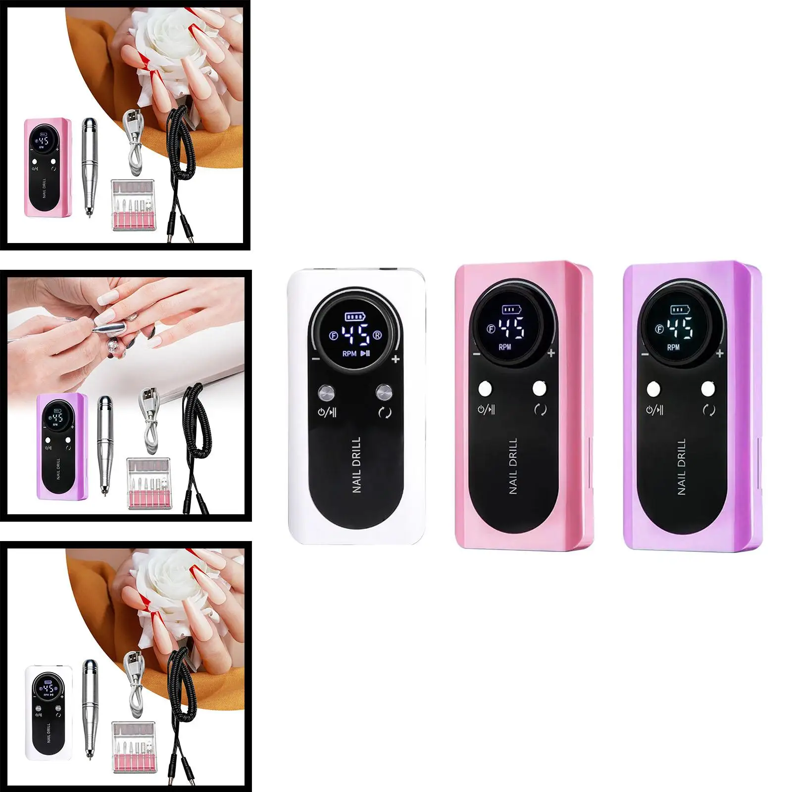 Electric Nail Drill Machine USB Rechargeable Portable Nail Drill for Polishing Carving Cutting Grinding Acrylic Gel Nails Polish