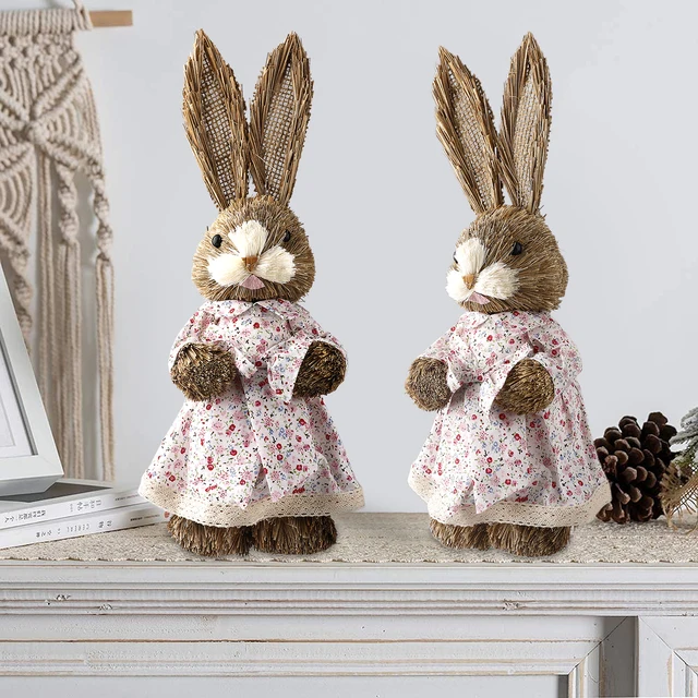 PRETYZOOM 3pcs Handmade Straw Rabbit Easter Desktop Decor Easter Straw  Desktop Rabbit Decor Easter Party Supplies Woven Straw Bunny Home  Decorations