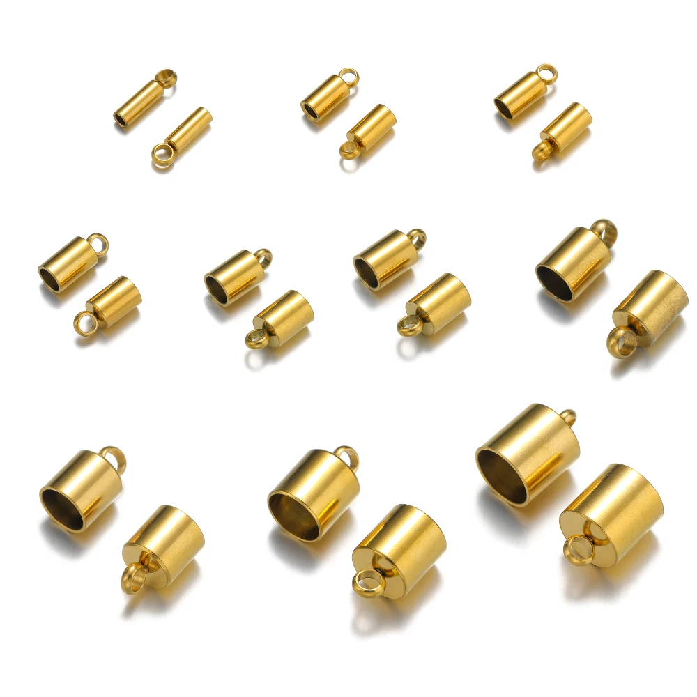 20pcs Stainless Steel Crimp End Caps Leather Cords End Tip Beads Caps PVD Plated Gold Clasps DIY Jewelry Making Finding Supplies
