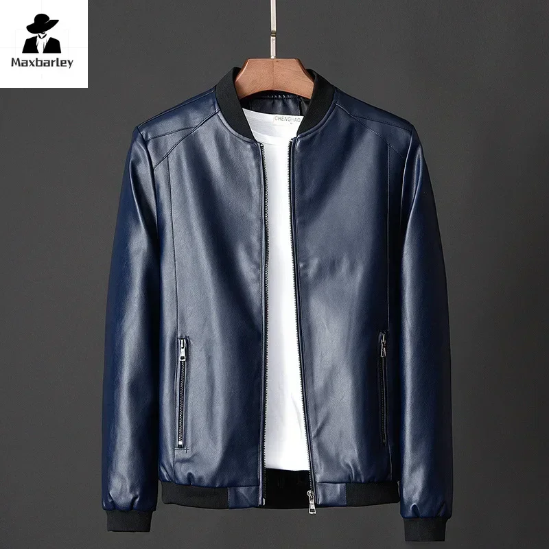 Men Biker PU Leather Coat Korean Fashion Men Pu Leather Jacket Trend Casual Fit Slim Baseball Clothes 8Xl