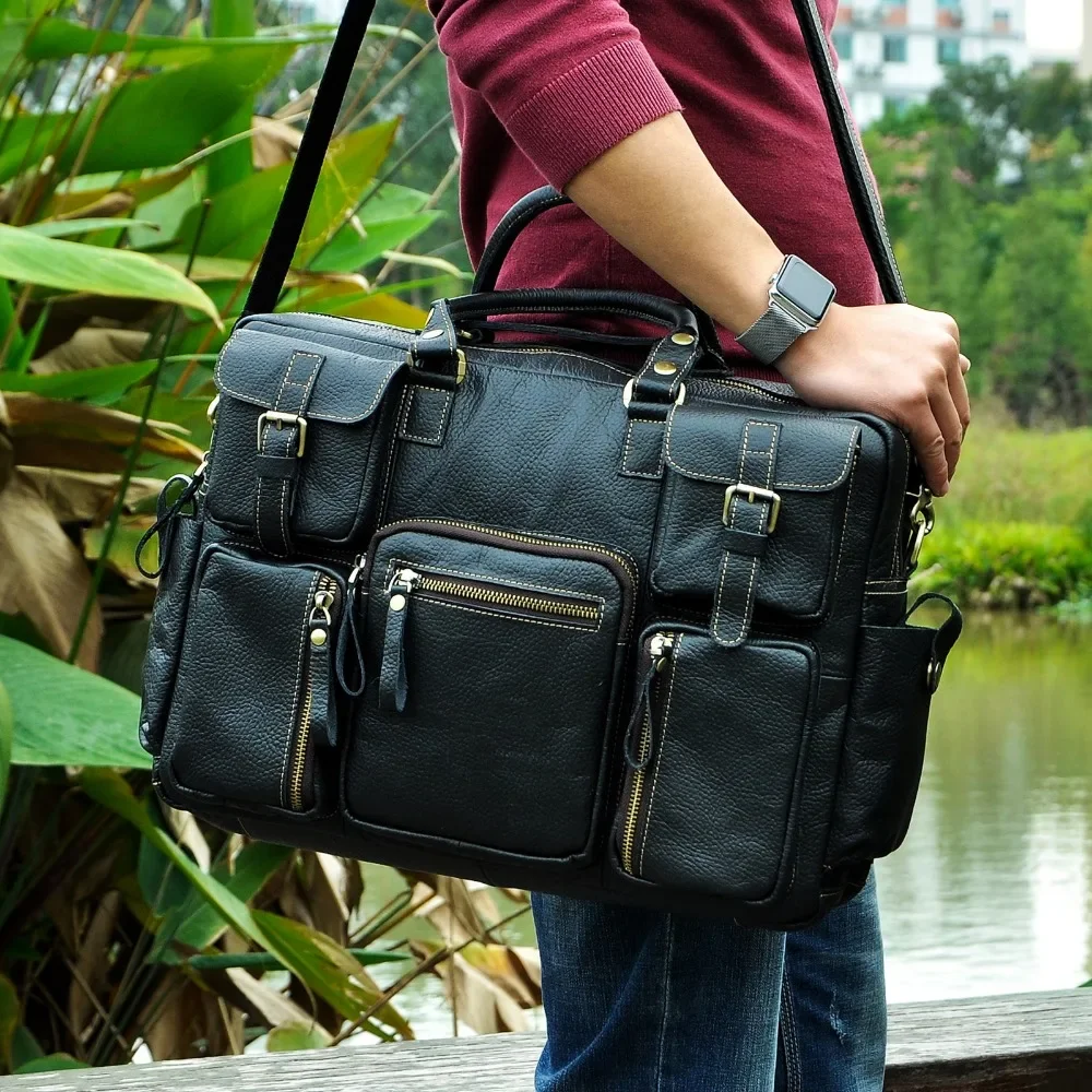 

Real Messenger Briefcase Antique 3061-b Large Capacity Portfolio Leather Case Bag Attache Business 15.6" Men Travel Laptop