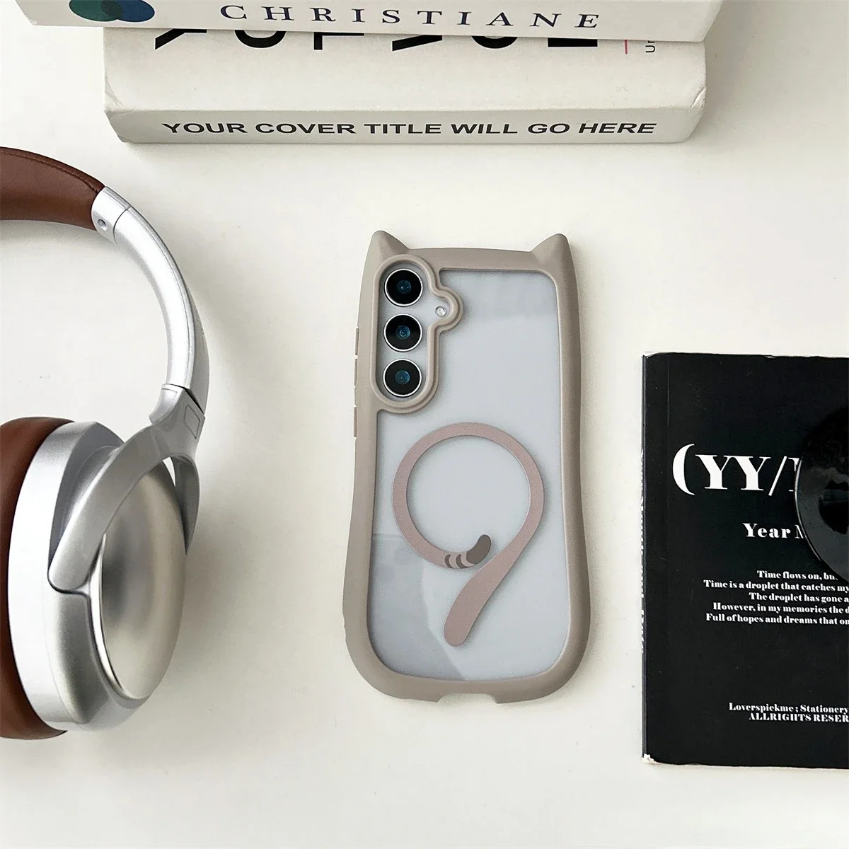 Cute Cat Ear Magnetic Phone Case - Transparent, Wireless Charging-Compatible Shell
