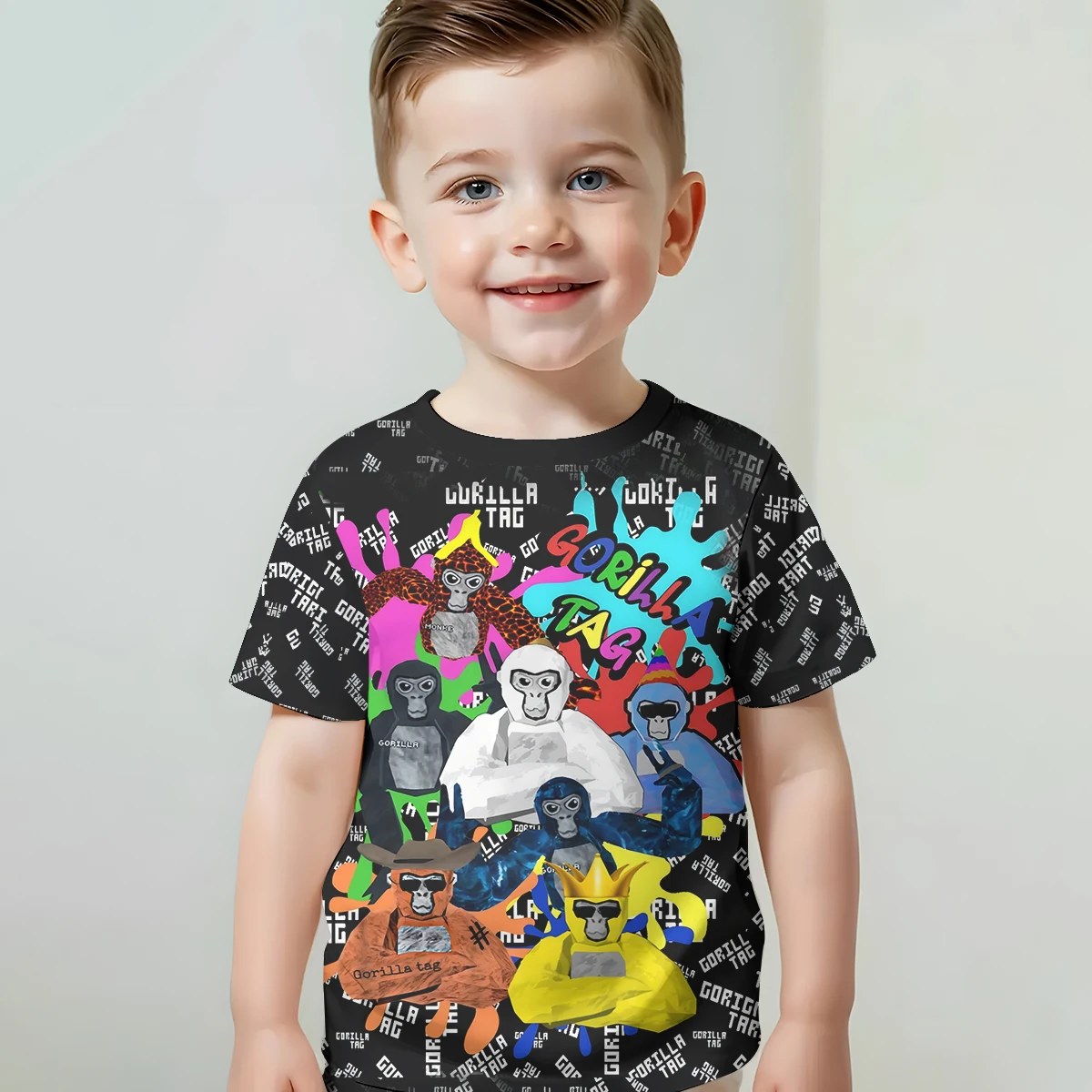 Print Baby Clothing 5 to 14 Years Male Outdoor Clothes for Cartoon Novelty Cool Gorilla Tag Children Boy Girl Child T-Shirt Top 2